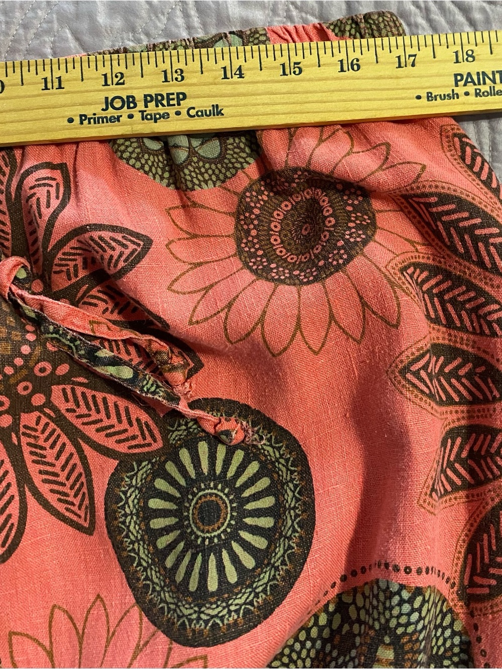 Hot Cotton by Marc Ware Made in USA Vintage Linen Skirt XL Slit BOHO Coral Print - Picture 6 of 7